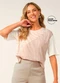 Marialícia - Blusa Feminina Estampa Manga Curta Preto - variação: Bege