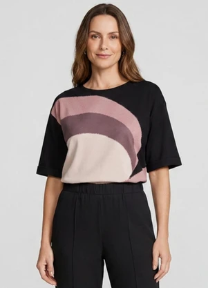 Marialícia - Blusa Feminina Estampa Manga Curta Preto - MARIALÍCIA