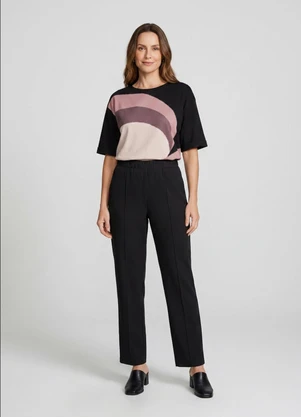 Marialícia - Blusa Feminina Estampa Manga Curta Preto - MARIALÍCIA