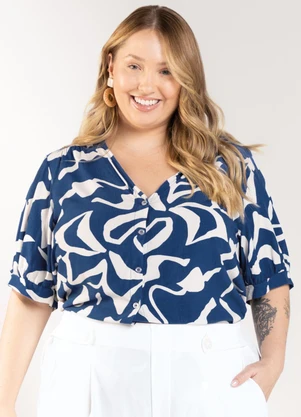 Marialícia - Blusa Feminina Estampada Azul - MARIALÍCIA