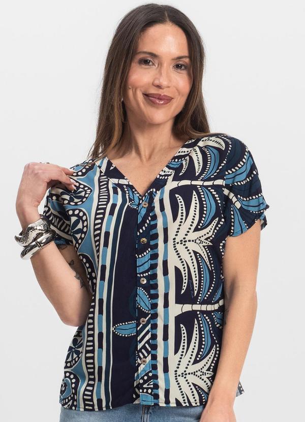 Infinita Cor - Blusa Feminina Estampada Azul