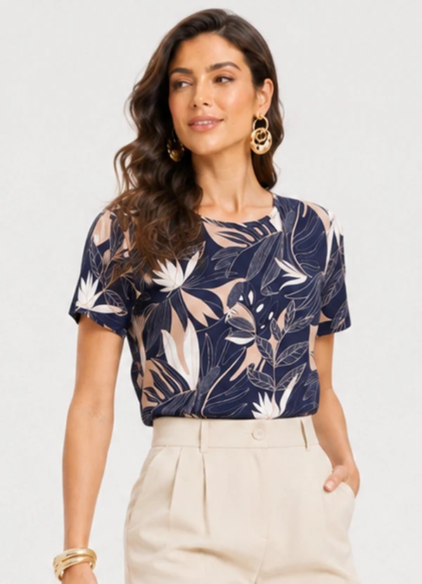 Infinita Cor - Blusa Feminina Estampada Azul