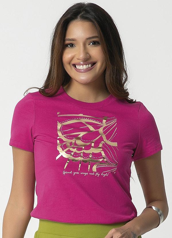 Habana - Blusa Feminina Estampada com Fóil Rosa