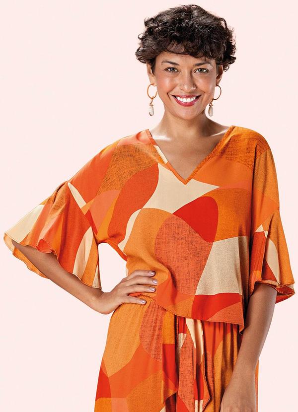 Marialícia - Blusa Feminina Estampada Cores Marialícia Laranja