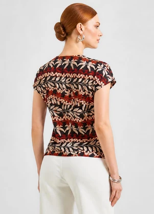 Rovitex - Blusa Feminina Estampada Decote Nó Preto - ROVITEX