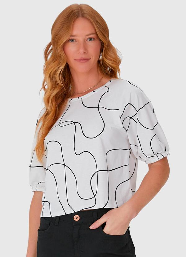 Malwee - Blusa Feminina Estampada em Algodão Off White