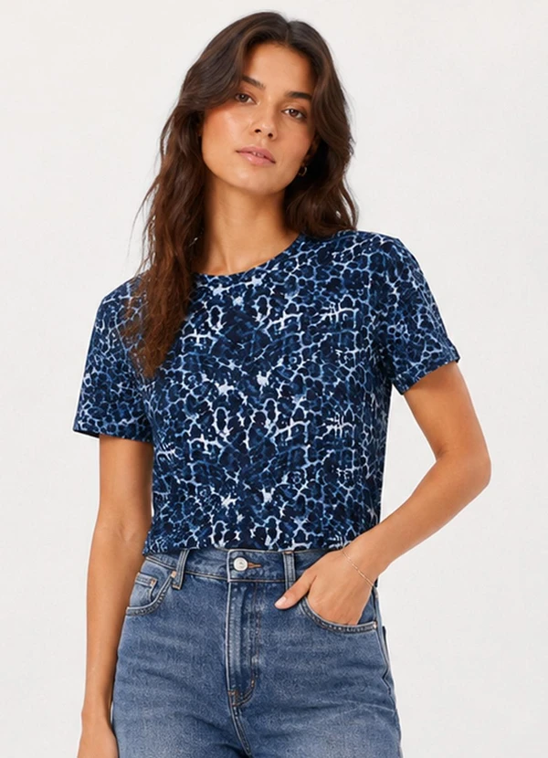 Infinita Cor - Blusa Feminina Estampada em Malha Cotton Azul