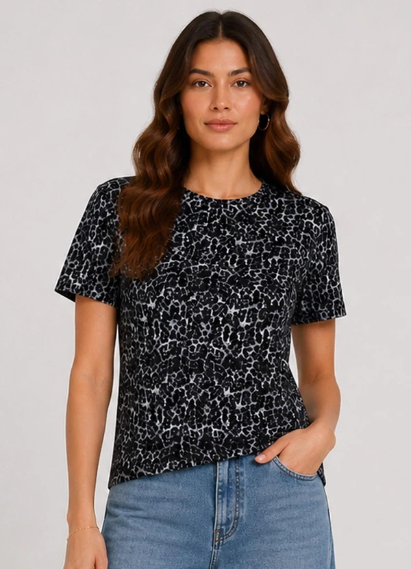 Infinita Cor - Blusa Feminina Estampada em Malha Cotton Cinza