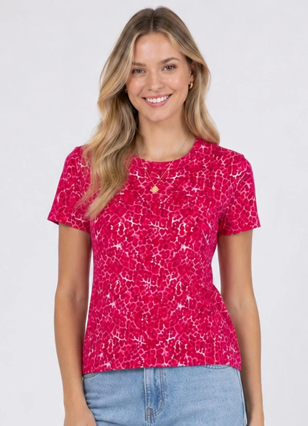 Infinita Cor - Blusa Feminina Estampada em Malha CottonVermelho