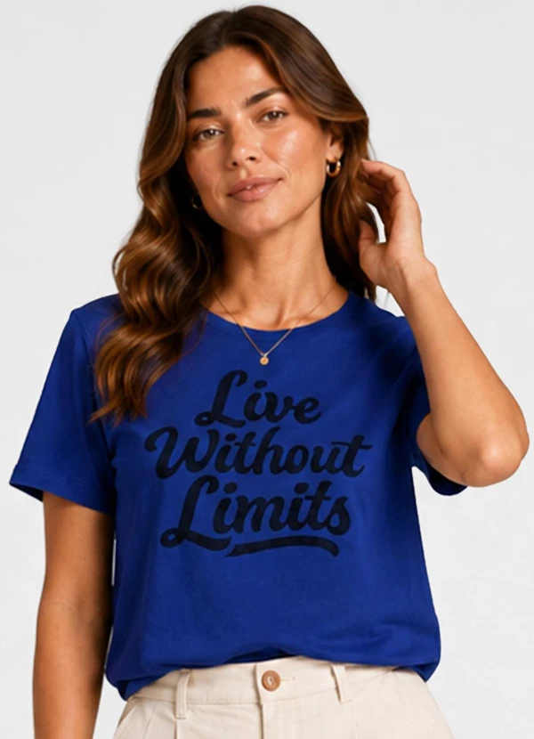Infinita Cor - Blusa Feminina Estampada em Meia Malha Azul