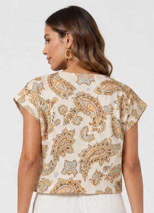 Infinita Cor - Blusa Feminina Estampada em Meia Malha Bege - INFINITA COR