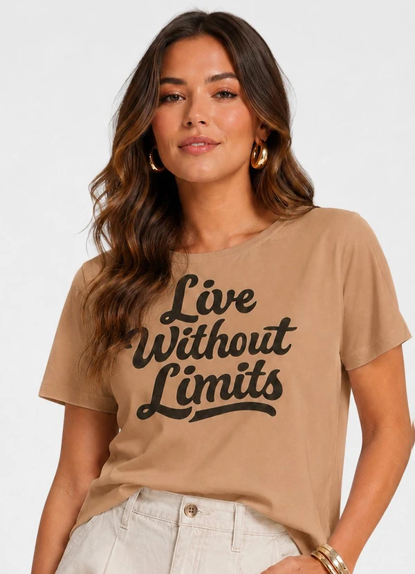 Infinita Cor - Blusa Feminina Estampada em Meia Malha Marrom