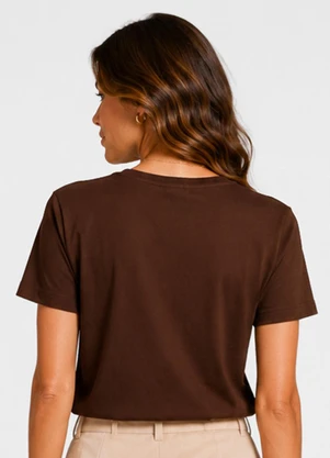 Infinita Cor - Blusa Feminina Estampada em Meia Malha Marrom - INFINITA COR
