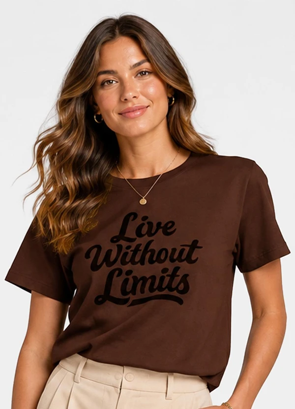 Infinita Cor - Blusa Feminina Estampada em Meia Malha Marrom