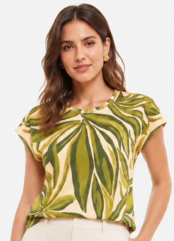 Infinita Cor - Blusa Feminina Estampada em Meia Malha Verde