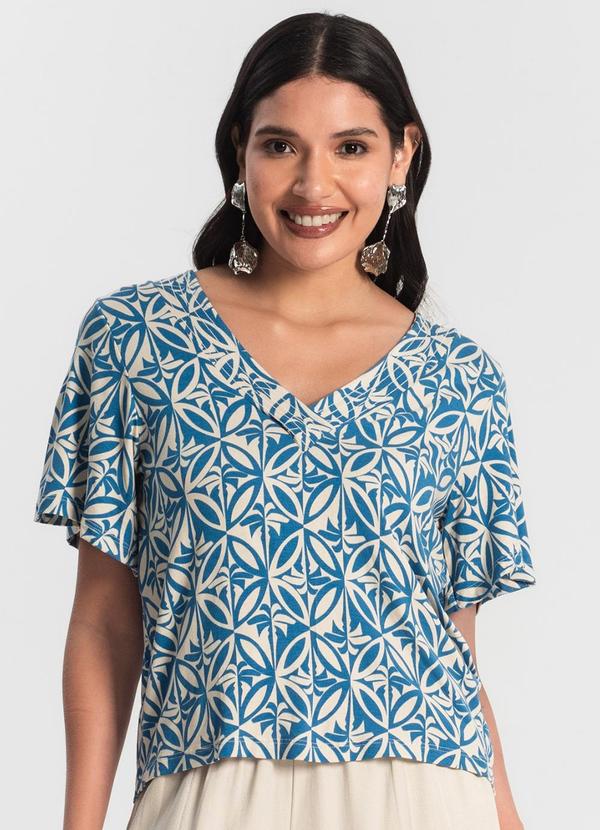 Rovitex - Blusa Feminina Estampada Godê Azul 4