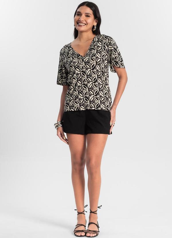 Rovitex - Blusa Feminina Estampada Godê Preto 3