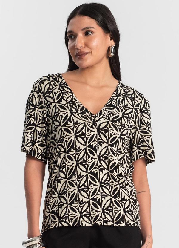 Rovitex - Blusa Feminina Estampada Godê Preto 4