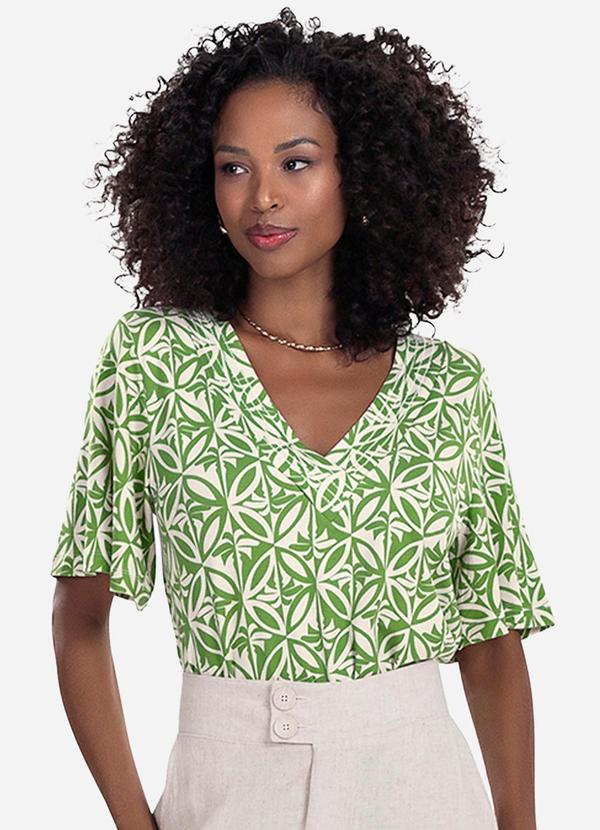 Rovitex - Blusa Feminina Estampada Godê Verde 1