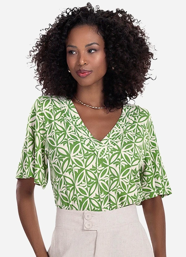 Blusa Feminina Estampada Godê Verde Rovitex
