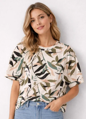 Infinita Cor - Blusa Feminina Estampada Gola Redonda Bege - INFINITA COR