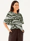 Marialícia - Blusa Feminina Estampada Manga Ampla Marrom - variação: Verde