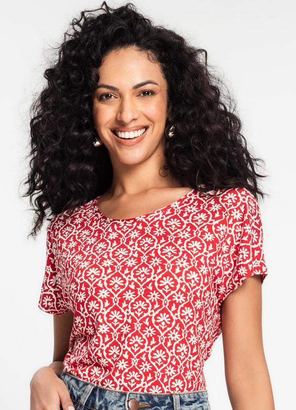 Rovitex - Blusa Feminina Estampada Manga Curta Vermelho