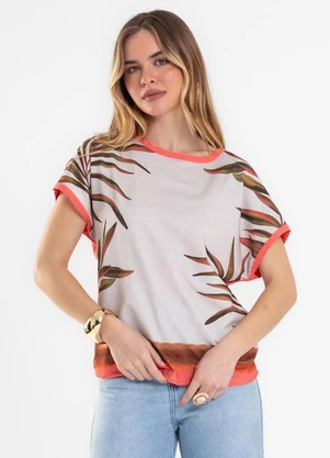 Rovitex - Blusa Feminina Estampada Visco Creponada Laranja - ROVITEX