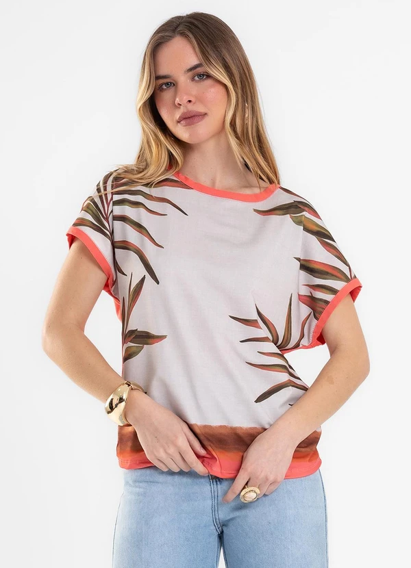 Rovitex - Blusa Feminina Estampada Visco Creponada Laranja