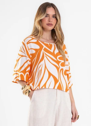 Rovitex - Blusa Feminina Estampada Viscose Laranja - ROVITEX