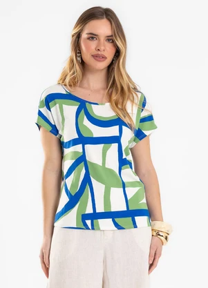 Rovitex - Blusa Feminina Estampada Viscotorcion Azul - ROVITEX