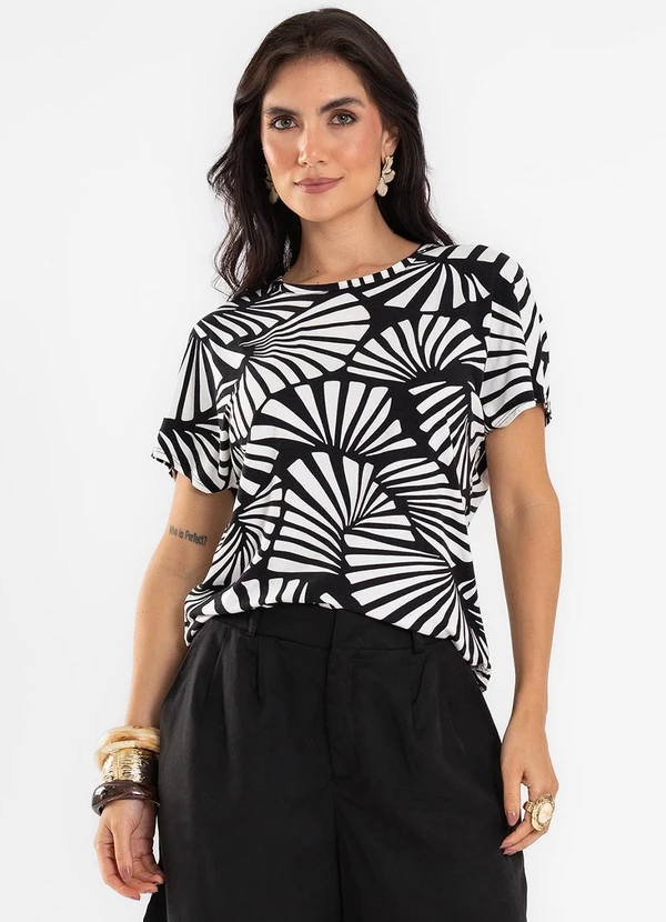 Rovitex - Blusa Feminina Estampada Viscotorcion Preto