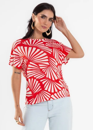 Rovitex - Blusa Feminina Estampada Viscotorcion Vermelho - ROVITEX