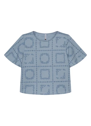 Marialícia - Blusa Feminina Floral Devorê Azul - MARIALÍCIA