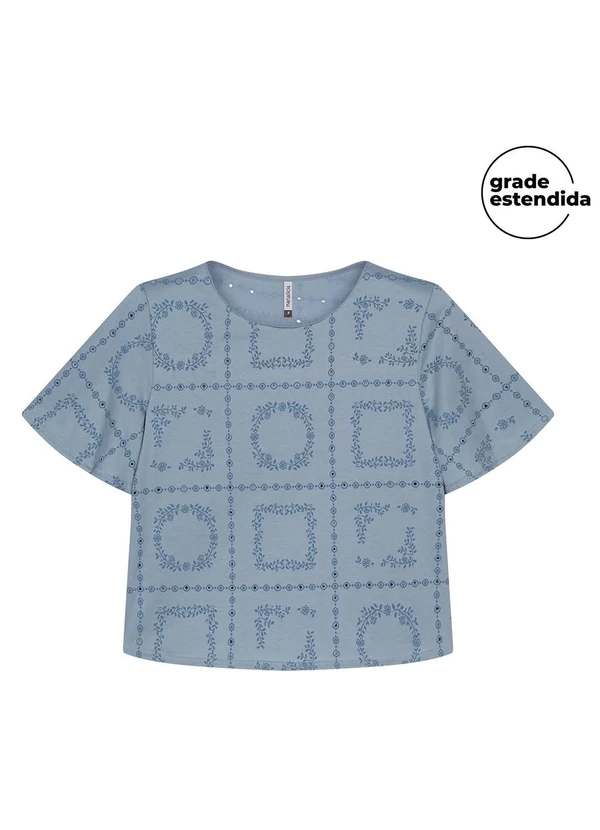 Marialícia - Blusa Feminina Floral Devorê Azul