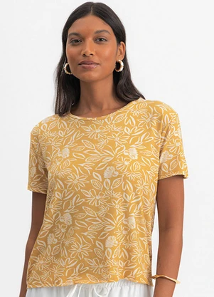 Essendi - Blusa Feminina Floral em Viscolycra Amarelo - ESSENDI