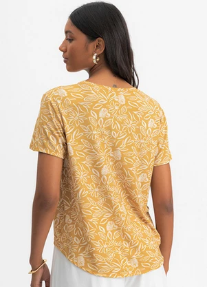 Essendi - Blusa Feminina Floral em Viscolycra Amarelo - ESSENDI