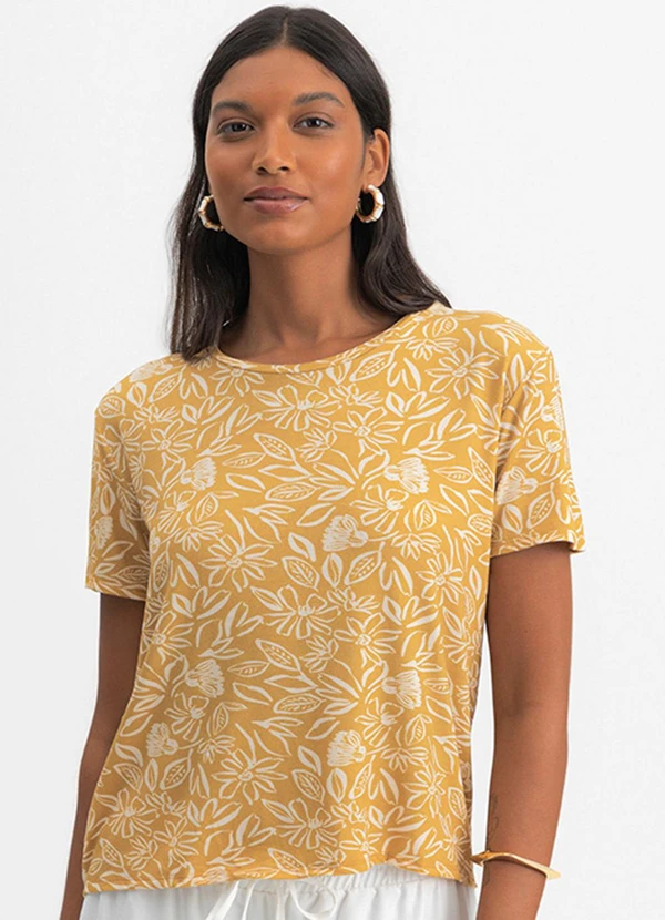 Essendi - Blusa Feminina Floral em Viscolycra Amarelo