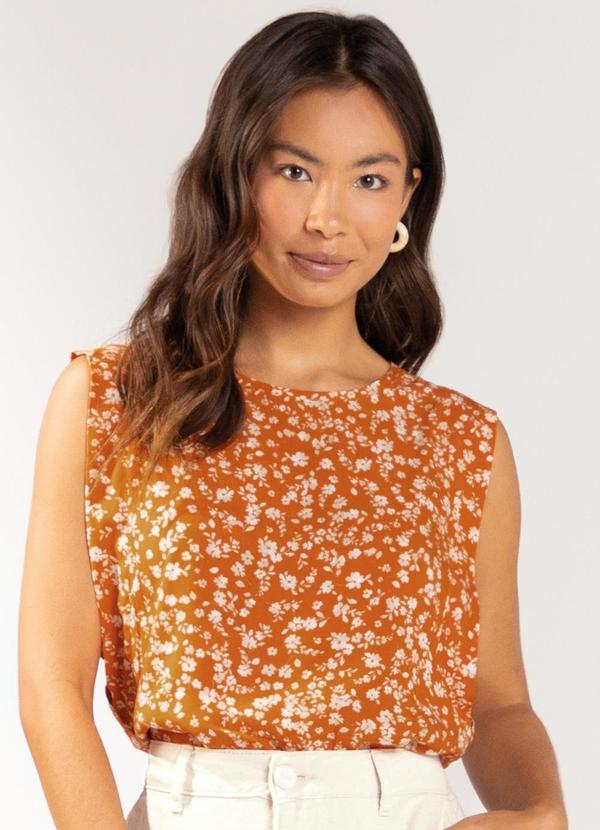 Marialícia - Blusa Feminina Floral Miudo Laranja