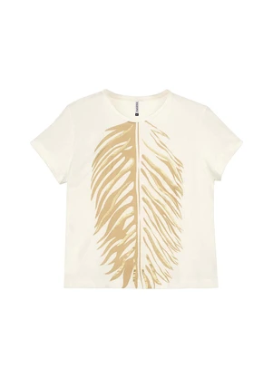 Marialícia - Blusa Feminina Folhagem com Brilho Bege - MARIALÍCIA