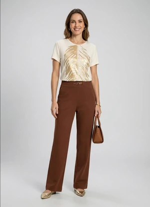Marialícia - Blusa Feminina Folhagem com Brilho Bege - MARIALÍCIA