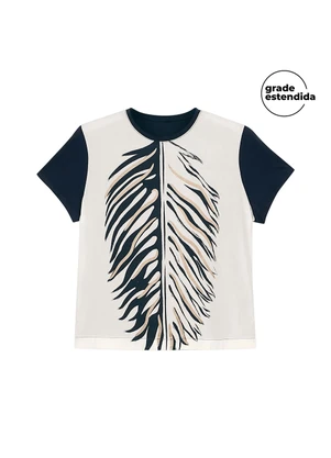 Marialícia - Blusa Feminina Folhagem com Brilho Marinho - MARIALÍCIA