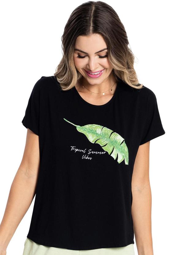 Rovitex - Blusa Feminina Folhagem Viscotorcion Preto