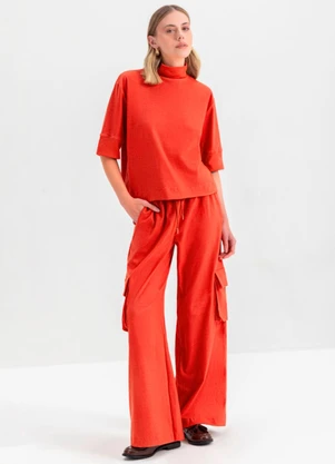 Essendi - Blusa Feminina Gola Alta Laranja - ESSENDI