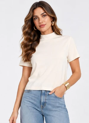 Infinita Cor - Blusa Feminina Gola Chaminé Bege - INFINITA COR