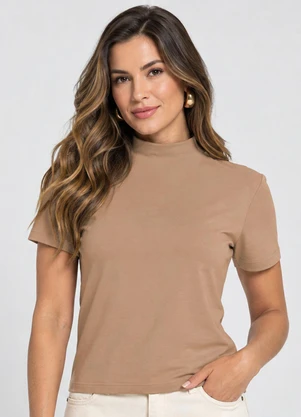 Infinita Cor - Blusa Feminina Gola Chaminé Bege - INFINITA COR