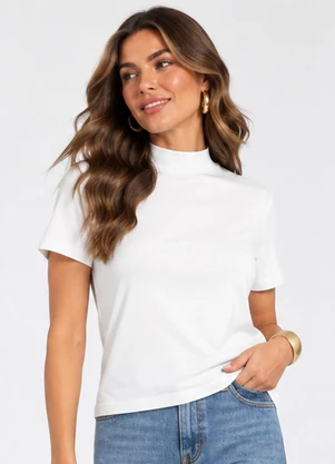 Infinita Cor - Blusa Feminina Gola Chaminé Branco - INFINITA COR