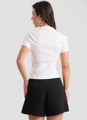 Dianna - Blusa Feminina Gola Chaminé com Estampa Poá Bege - DIANNA