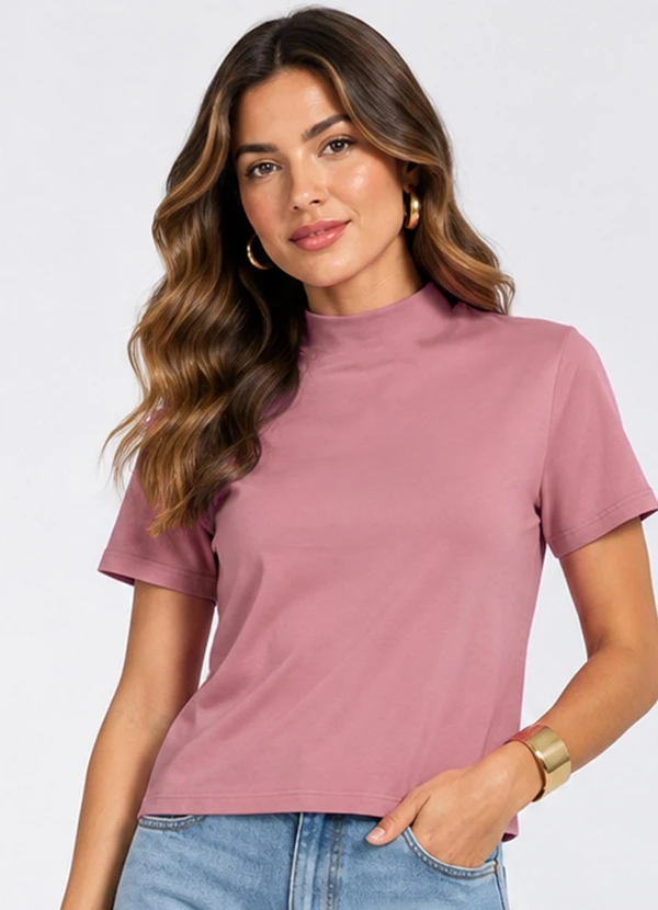 Infinita Cor - Blusa Feminina Gola Chaminé Rosa