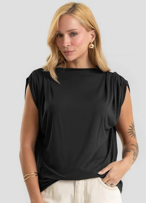 Dianna - Blusa Feminina Gola Chaminé Visco Premiere Preto - DIANNA